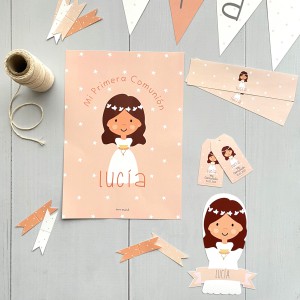 Pack Papelería comunión coral